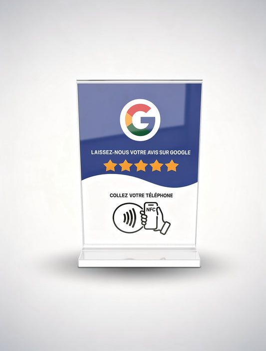 Présentoir NFC Avis Google - Recevez plus d'avis en 1 tap