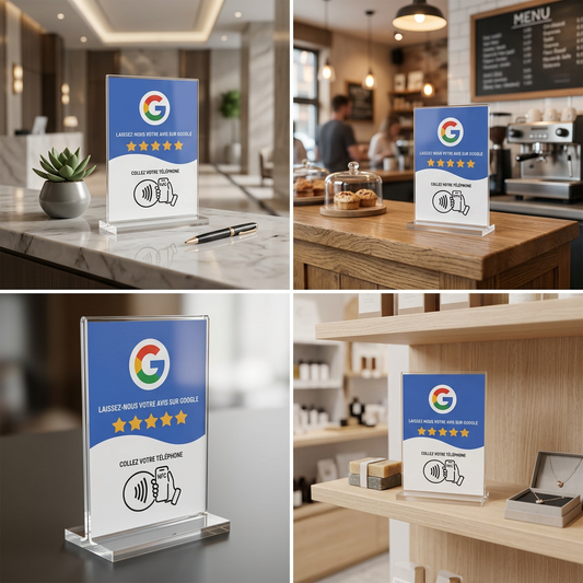 Présentoir NFC Avis Google - Recevez plus d'avis en 1 tap